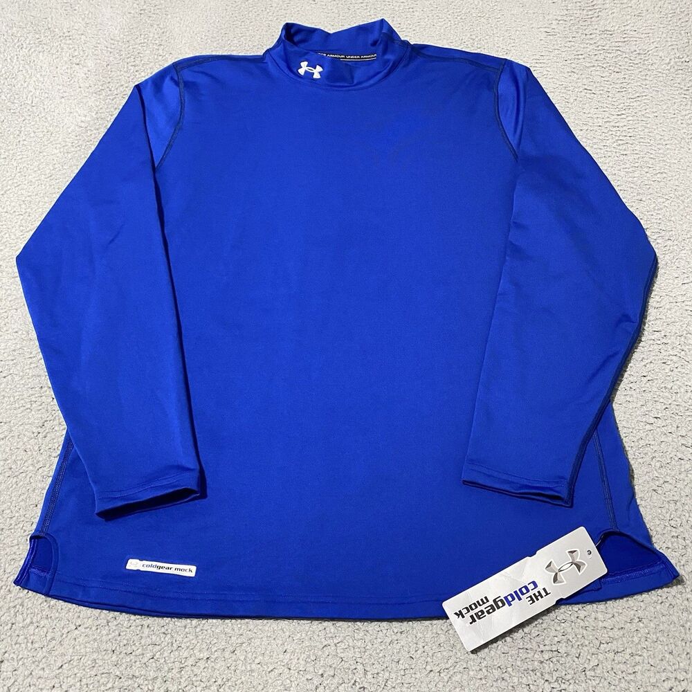 Under Armour Cold Gear Mock Neck Men XXL Blue Fitted Pullover Long Sleeve NEW